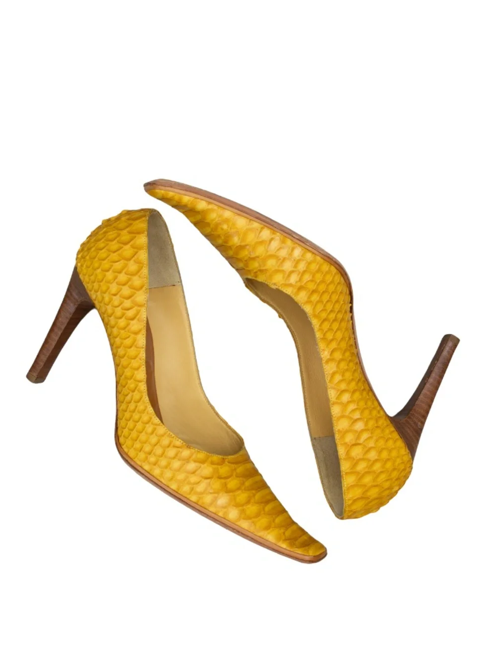 Nando Muzi for Mario Valenti Python Leather Square Toe Pumps Yellow Women’s EU 3